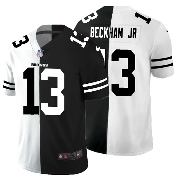 Men's Cleveland Browns #13 Odell Beckham Jr.  Black & White Split Limited Stitched Jersey